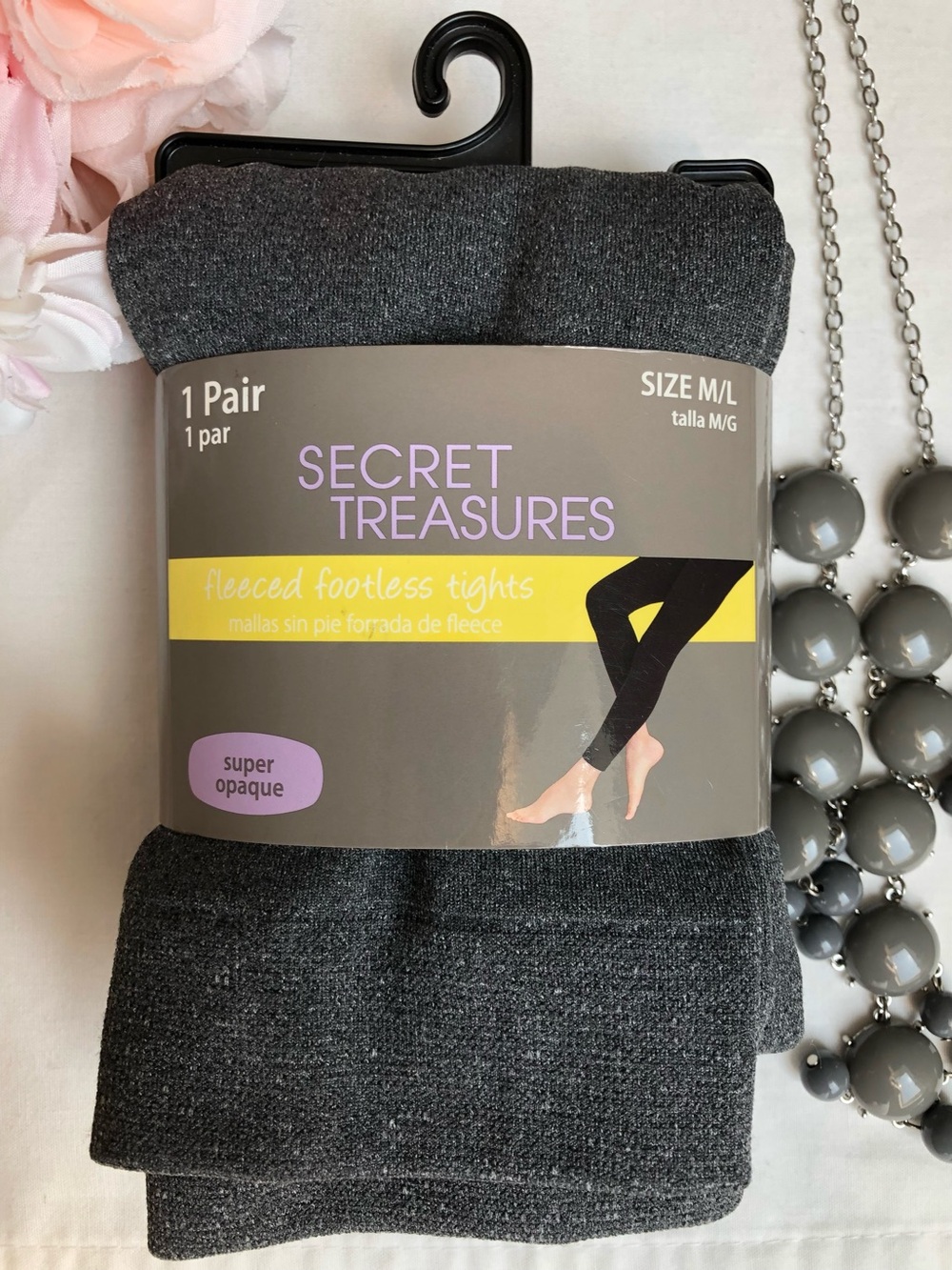 NEW Secret Treasures Grey Fleece Footless Tights M/L